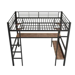 ProximaX Lit mezzanine 90x200 cm métal noir, surélevé avec échelle, bureau et 4 étagères d angle, pour enfants et ados Hot