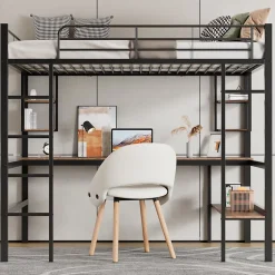 ProximaX Lit mezzanine 90x200 cm métal noir, surélevé avec échelle, bureau et 4 étagères d angle, pour enfants et ados Hot