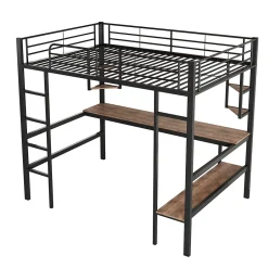 ProximaX Lit mezzanine 90x200 cm métal noir, surélevé avec échelle, bureau et 4 étagères d angle, pour enfants et ados Hot