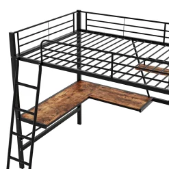 ProximaX Lit mezzanine 90x200 cm métal, surélevé, échelle, bureau en L et étagère intégrée, pour enfants et adolescents, Noir Sale