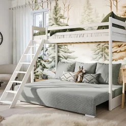 Petits-Meubles Lit mezzanine 90x200 sommier et canape inclus Orlane Blanc et gris
