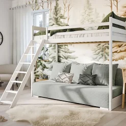 Petits-Meubles Lit mezzanine 90x200 sommier et canape inclus Orlane Blanc et gris