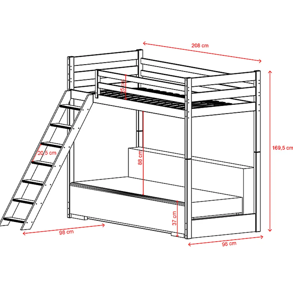 Petits-Meubles Lit mezzanine 90x200 sommier et canape inclus Orlane Blanc et gris
