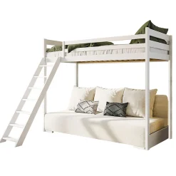Enfant Petits-Meubles Lit mezzanine 90x200 sommier et canape inclus Orlane Blanc et blanc casse