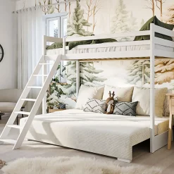Enfant Petits-Meubles Lit mezzanine 90x200 sommier et canape inclus Orlane Blanc et blanc casse