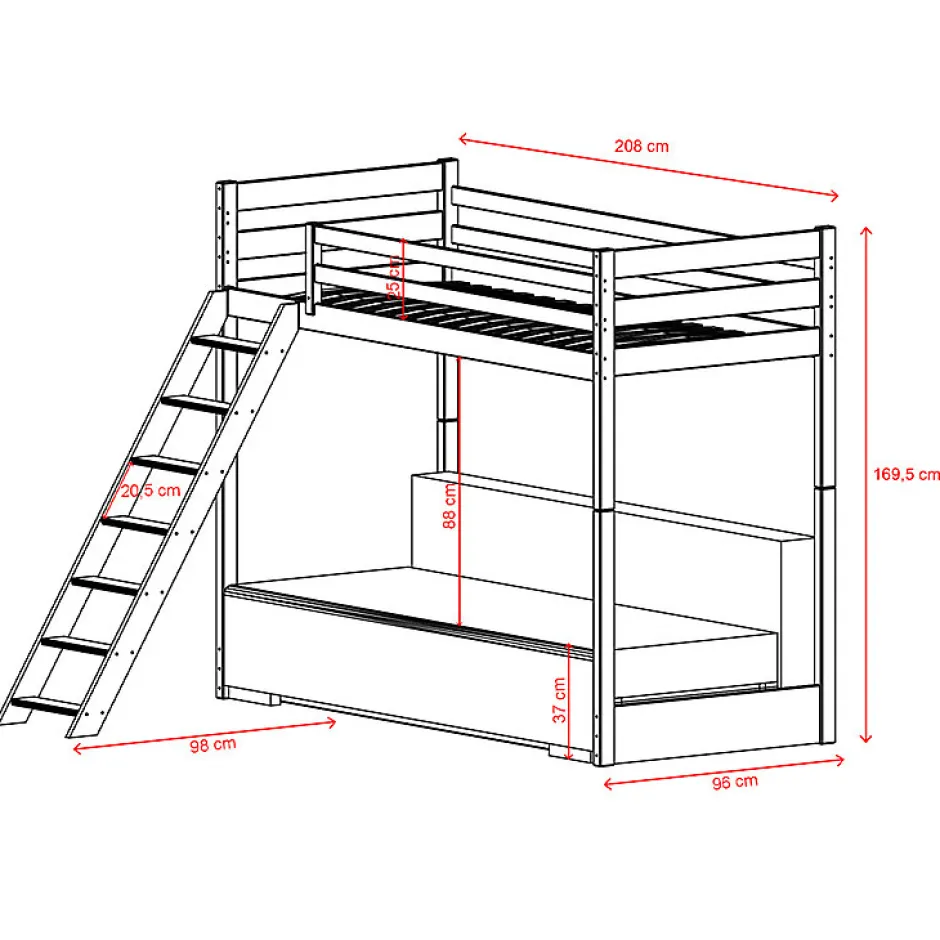 Enfant Petits-Meubles Lit mezzanine 90x200 sommier et canape inclus Orlane Blanc et blanc casse