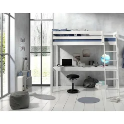 Petits-Meubles Lit Mezzanine 90x200 Sommier Inclus et Bureau Vipack Pino - Blanc Clearance
