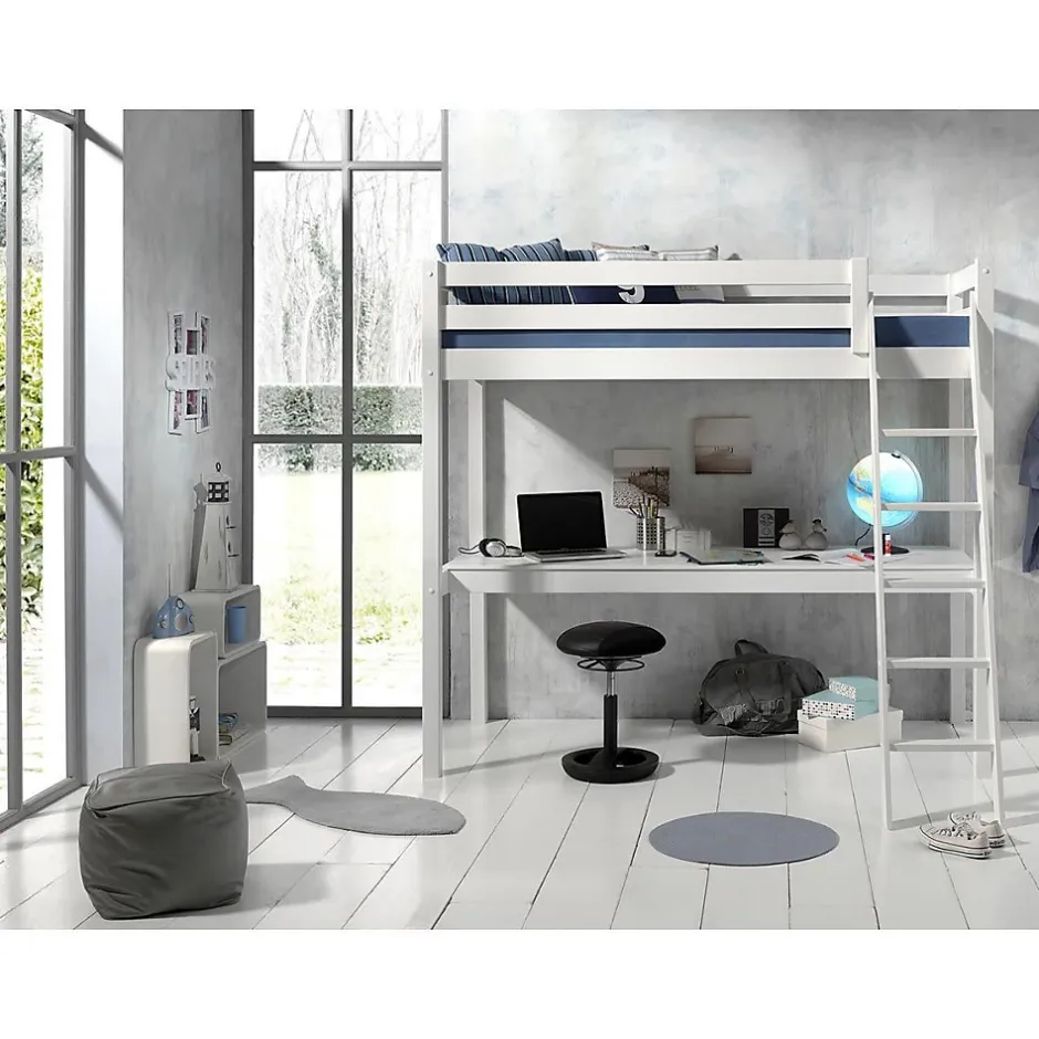 Petits-Meubles Lit Mezzanine 90x200 Sommier Inclus et Bureau Vipack Pino - Blanc Clearance