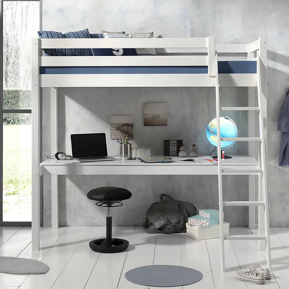 Petits-Meubles Lit Mezzanine 90x200 Sommier Inclus et Bureau Vipack Pino - Blanc Clearance