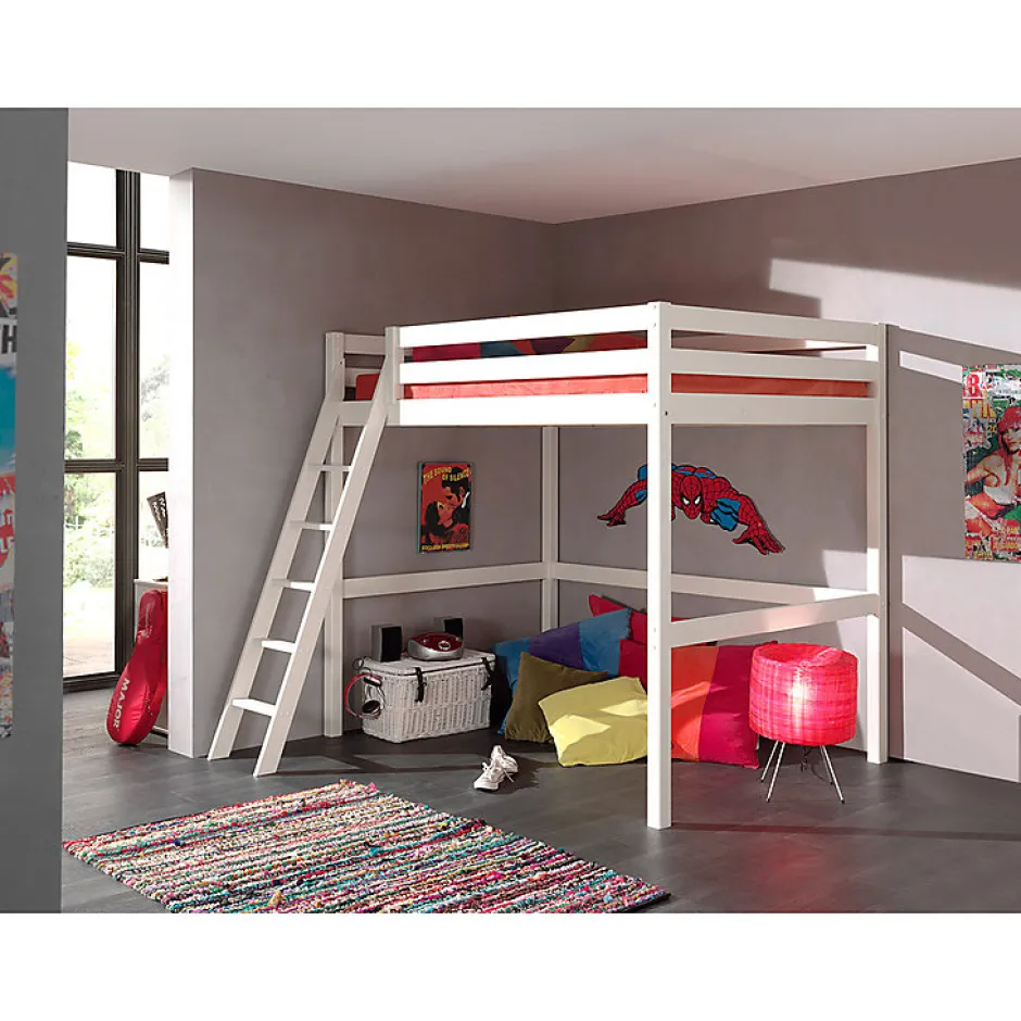 Enfant Petits-Meubles Lit Mezzanine 140x200 Sommier Inclus Vipack Pino - Blanc