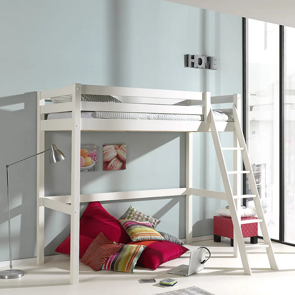 Enfant Petits-Meubles Lit Mezzanine 90x200 Sommier Inclus Vipack Pino - Blanc