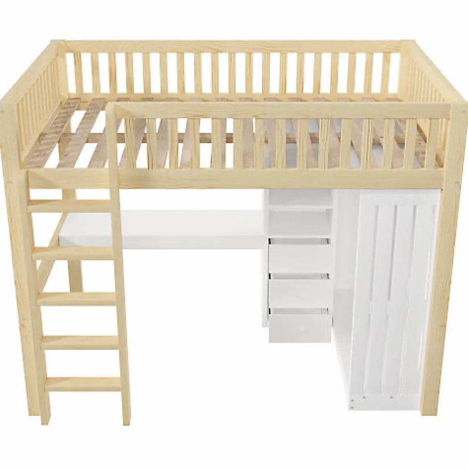 ModernLuxe Lit mezzanine 140x200cm - bureau et armoire - 3 tiroirs - escalier - naturel (matelas non inclus)