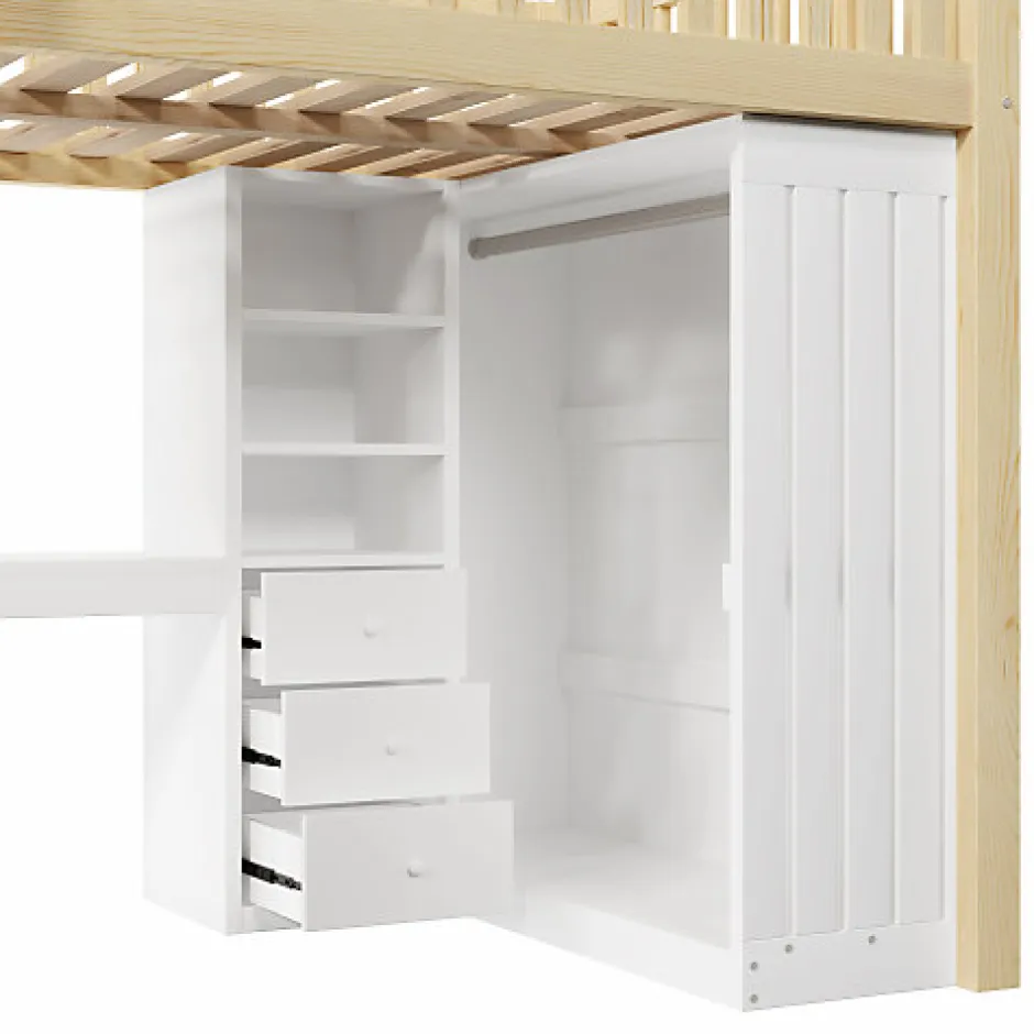 ModernLuxe Lit mezzanine 140x200cm - bureau et armoire - 3 tiroirs - escalier - naturel (matelas non inclus)