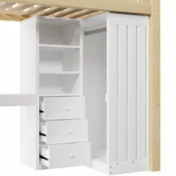 ModernLuxe Lit mezzanine 90x200cm - bureau et armoire - 3 tiroirs - escalier - naturel (matelas non inclus) Online