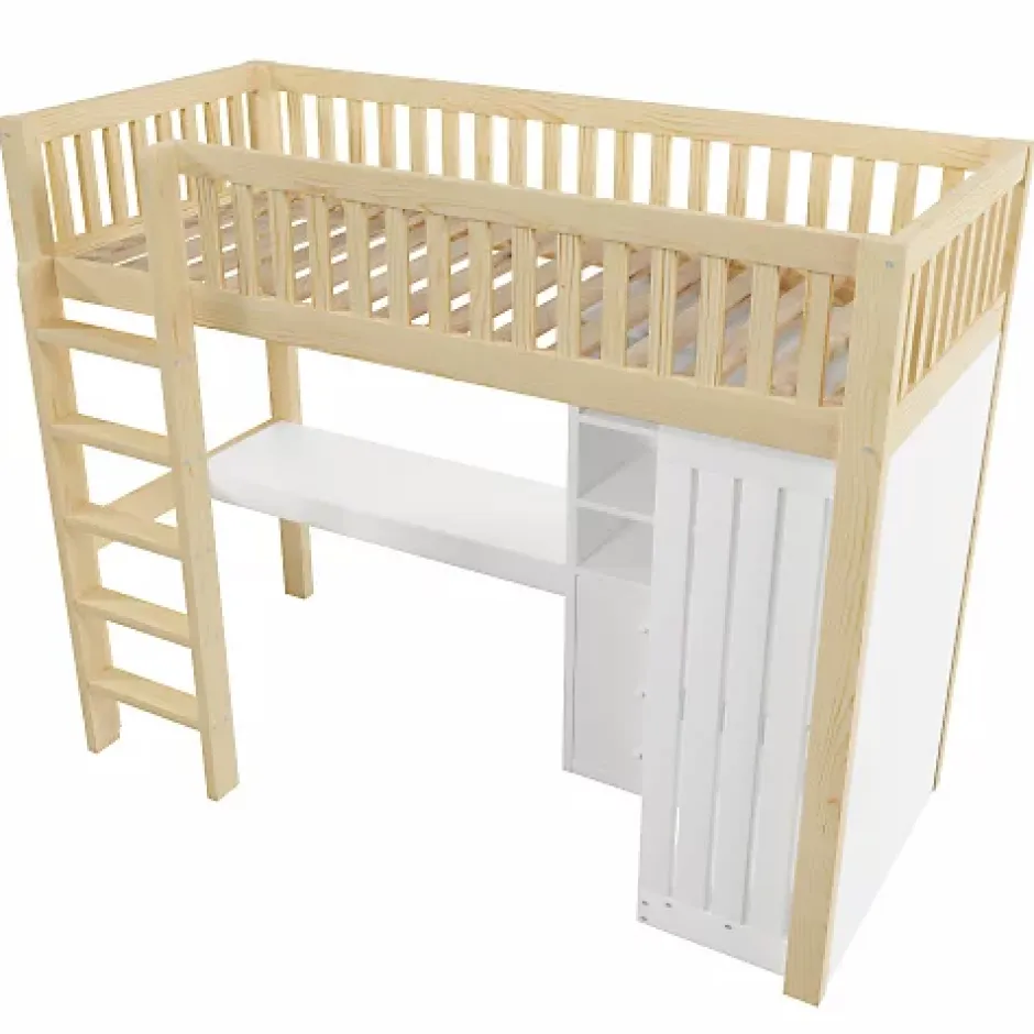 ModernLuxe Lit mezzanine 90x200cm - bureau et armoire - 3 tiroirs - escalier - naturel (matelas non inclus) Online