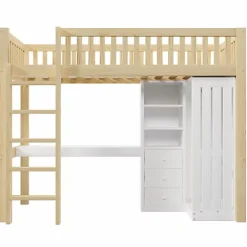 ModernLuxe Lit mezzanine 90x200cm - bureau et armoire - 3 tiroirs - escalier - naturel (matelas non inclus) Online