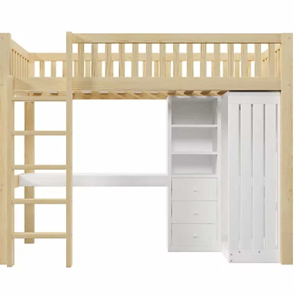 ModernLuxe Lit mezzanine 90x200cm - bureau et armoire - 3 tiroirs - escalier - naturel (matelas non inclus) Online