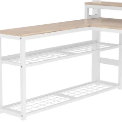 ModernLuxe Lit mezzanine 140x200cm - escalier de sécurité - rambarde - LED - bureau - port USB - blanc (matelas non inclus) Sale