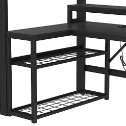 ModernLuxe Lit mezzanine 90x200cm - escalier de sécurité - rambarde - LED - bureau - port USB - noir (matelas non inclus)