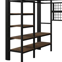 ModernLuxe Lit mezzanine 140x200cm - structure en fer - rangements - éclairage LED - noir (matelas non inclus)