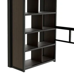 ModernLuxe Lit mezzanine 90x200cm - structure en fer - bureau - rangements - LED - escalier - noir (matelas non inclus)