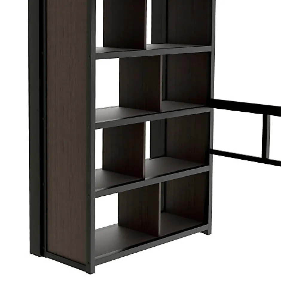 ModernLuxe Lit mezzanine 90x200cm - structure en fer - bureau - rangements - LED - escalier - noir (matelas non inclus)