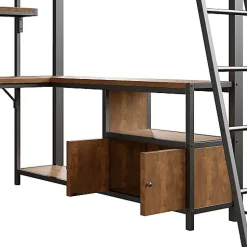 ModernLuxe Lit mezzanine 140x200cm - structure en fer - bureau avec étagère - LED - port USB - noir (matelas non inclus)