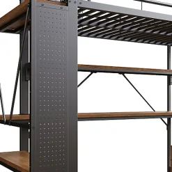 ModernLuxe Lit mezzanine 140x200cm - structure en fer - bureau avec étagère - LED - port USB - noir (matelas non inclus)