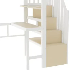 ModernLuxe Lit mezzanine 90x200cm - structure en fer - bureau - rangements - LED - escalier - blanc (matelas non inclus) Outlet
