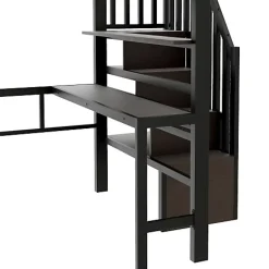 ModernLuxe Lit mezzanine 140x200cm - structure en fer - bureau - rangements - LED - escalier - noir (matelas non inclus) Sale