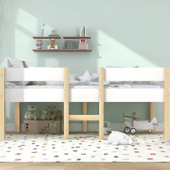 ModernLuxe Lit mezzanine 90x200cm avec barrières de sécurité - en bois de pin massif - Blanc