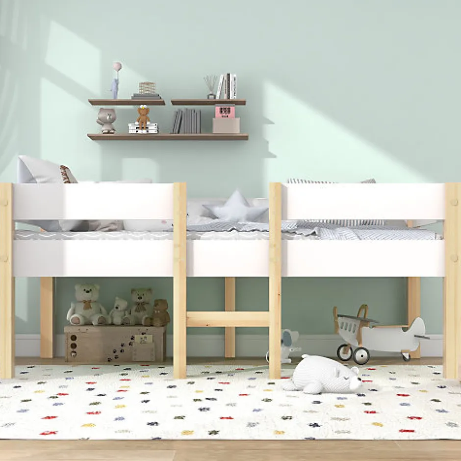 ModernLuxe Lit mezzanine 90x200cm avec barrières de sécurité - en bois de pin massif - Blanc