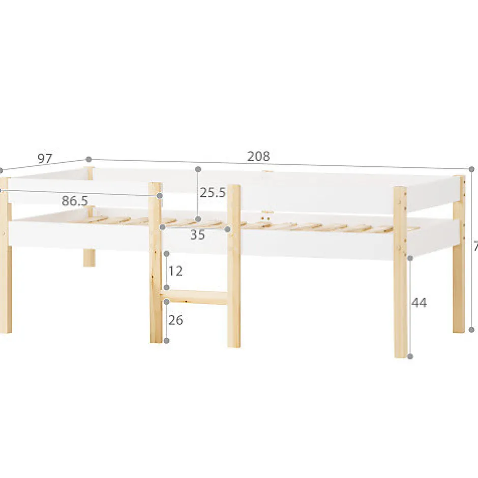 ModernLuxe Lit mezzanine 90x200cm avec barrières de sécurité - en bois de pin massif - Blanc