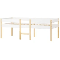 ModernLuxe Lit mezzanine 90x200cm avec barrières de sécurité - en bois de pin massif - Blanc