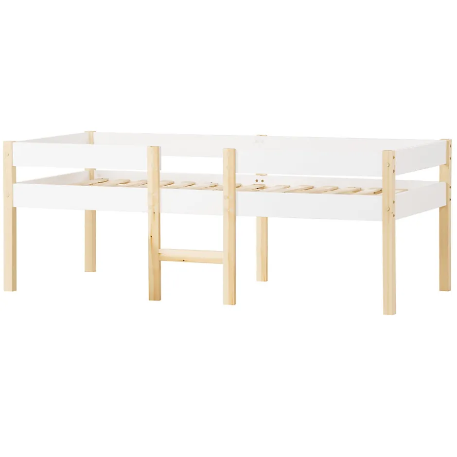 ModernLuxe Lit mezzanine 90x200cm avec barrières de sécurité - en bois de pin massif - Blanc