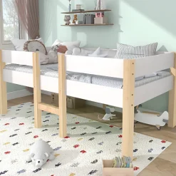 ModernLuxe Lit mezzanine 90x190cm avec barrières de sécurité - en bois de pin massif - Blanc