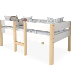 ModernLuxe Lit mezzanine 90x190cm avec barrières de sécurité - en bois de pin massif - Blanc