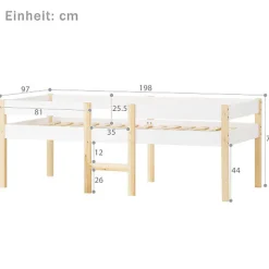 ModernLuxe Lit mezzanine 90x190cm avec barrières de sécurité - en bois de pin massif - Blanc