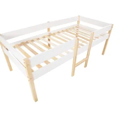 ModernLuxe Lit mezzanine 90x190cm avec barrières de sécurité - en bois de pin massif - Blanc