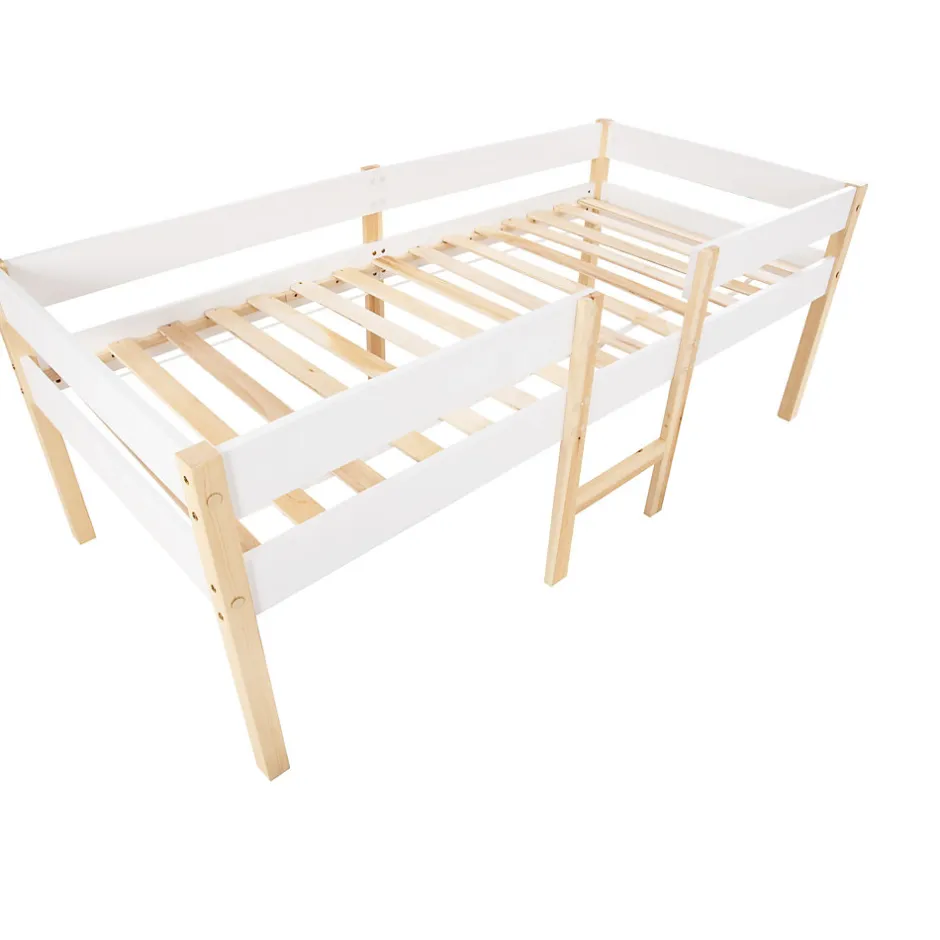 ModernLuxe Lit mezzanine 90x190cm avec barrières de sécurité - en bois de pin massif - Blanc