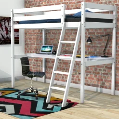 Bb Loisir Lit Mezzanine 90x190cm blanc ASPI avec bureau incl. Sommier et échelle