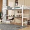 Simple Life Lit mezzanine 90x200cm blanc avec bureau en L et étagère, structure en métal, sans matelas