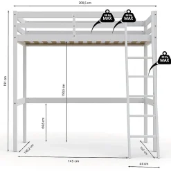 Bb Loisir Lit Mezzanine 140x190cm blanc SALA avec incl. Sommier et échelle