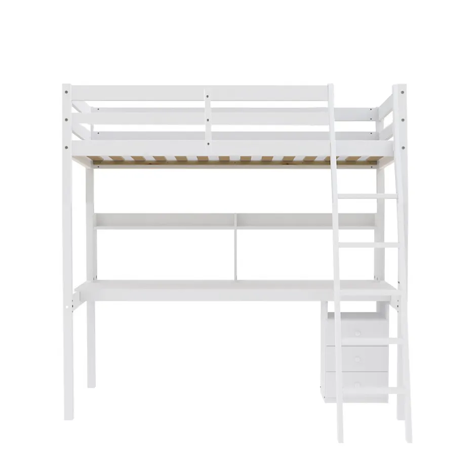 Bb Loisir Lit Mezzanine 90x190cm blanc SALA avec Bureau et commode incl. Sommier et échelle