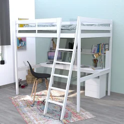 Bb Loisir Lit Mezzanine 140x190cm blanc SALA avec Bureau et commode incl. Sommier et échelle