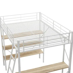Enfant ProximaX Lit mezzanine 90x200cm, cadre en métal, lit surélevé avec échelle, bureau et 3 grandes étagères pour enfants, adolescents, blanc