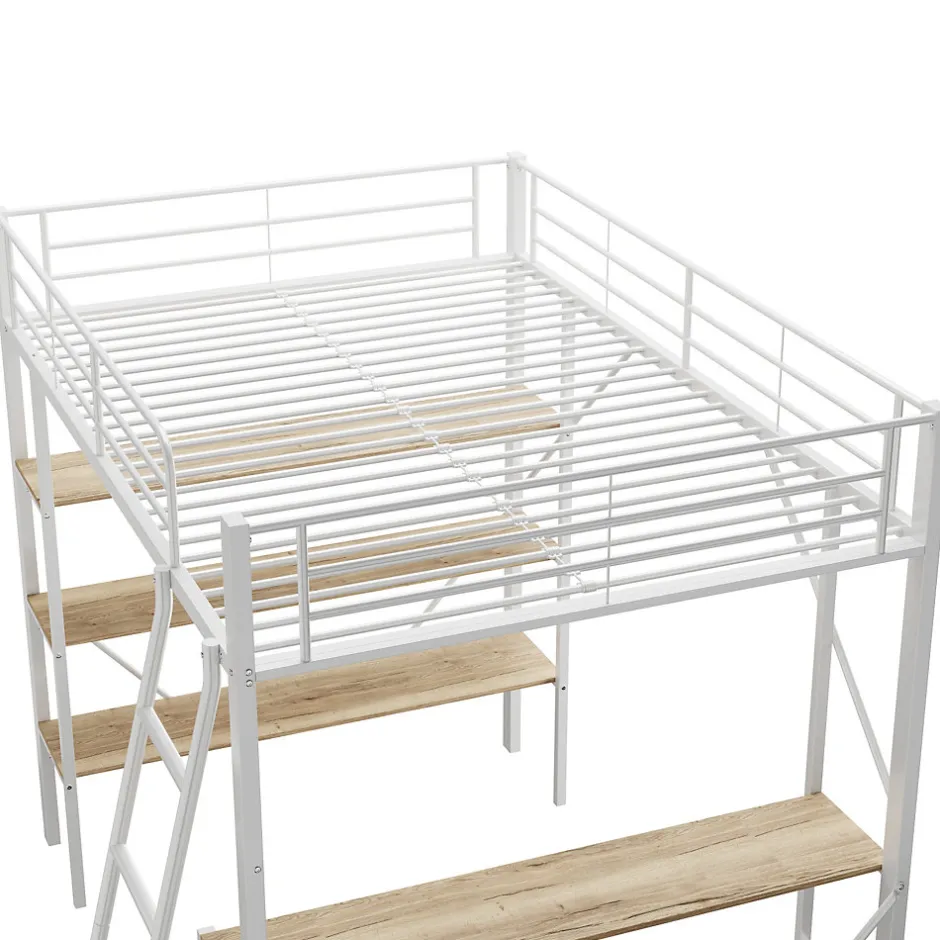 Enfant ProximaX Lit mezzanine 90x200cm, cadre en métal, lit surélevé avec échelle, bureau et 3 grandes étagères pour enfants, adolescents, blanc