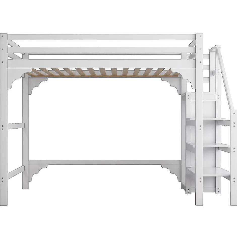Enfant Blackcolors Lit Mezzanine 140X200Cm Escalier Armoire Blanc