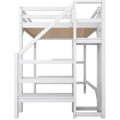 Enfant Blackcolors Lit Mezzanine 140X200Cm Escalier Armoire Blanc