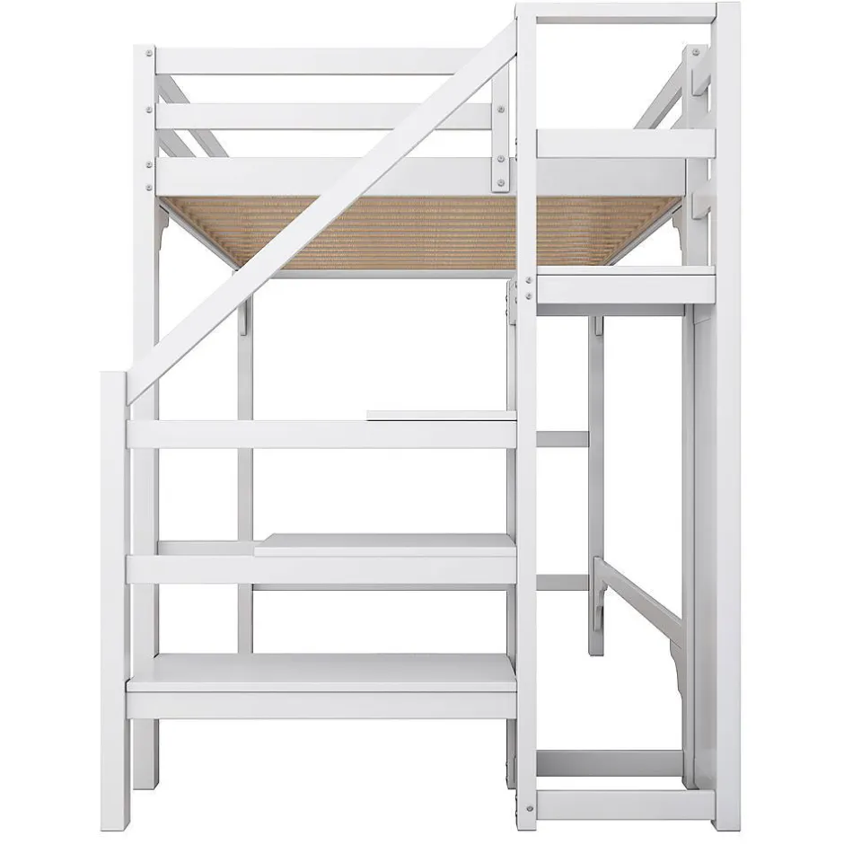 Enfant Blackcolors Lit Mezzanine 140X200Cm Escalier Armoire Blanc